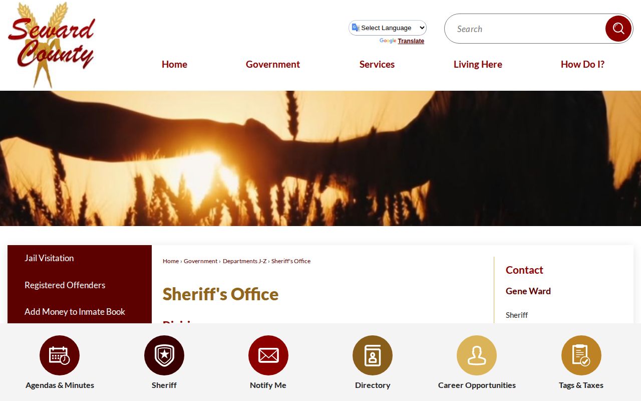 Seward County Sheriff official Jail and Records divisions contact page