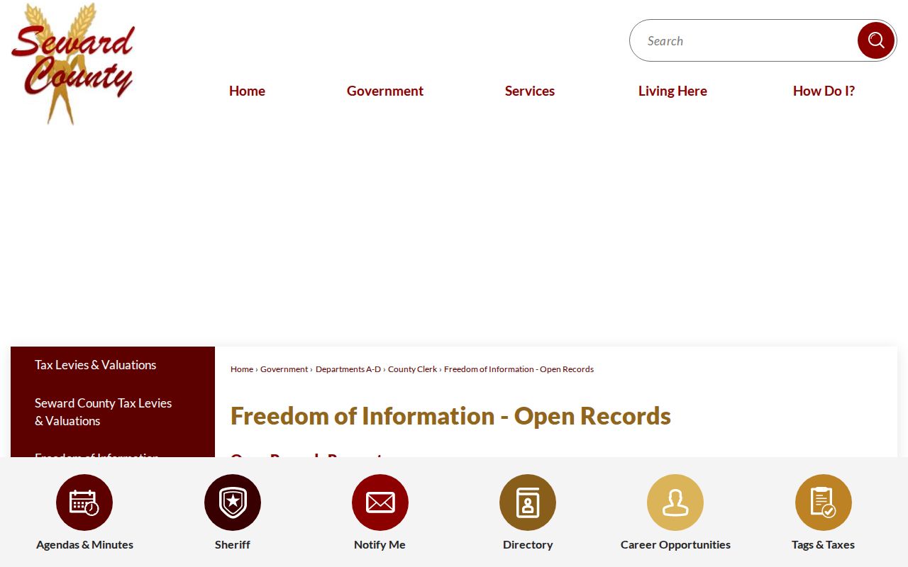 Seward County open records request landing page